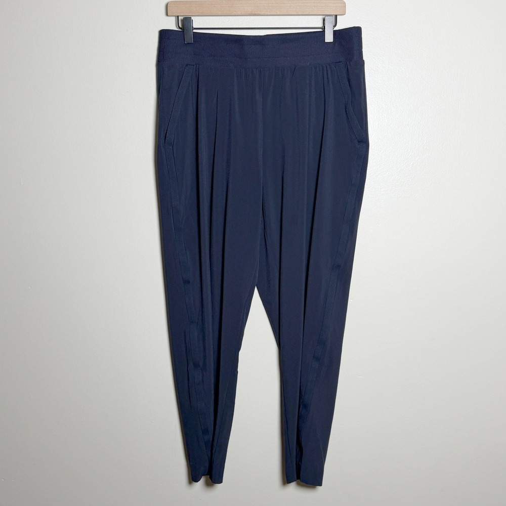 T by Talbots Womens Pants M Navy Blue Elastic Waist Pockets Tapered Leg Sporty
